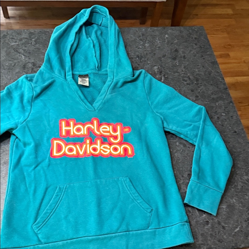 Harley-Davidson Teal Hoodie with Vibrant Logo